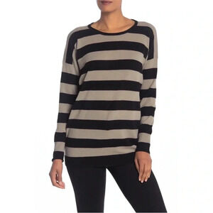 Vince Wide Stripe 100% Cashmere Drop Shoulder Oversized Pullover Sweater